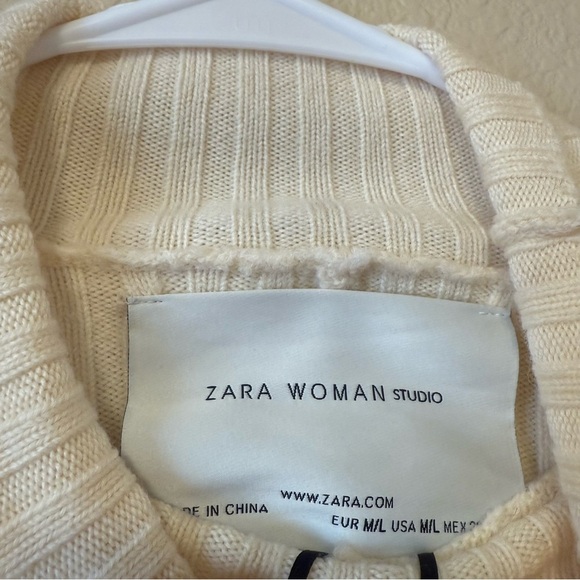 Zara Cream Ribbed Long Sleeve Mock Neck Dress - Picture 3 of 3
